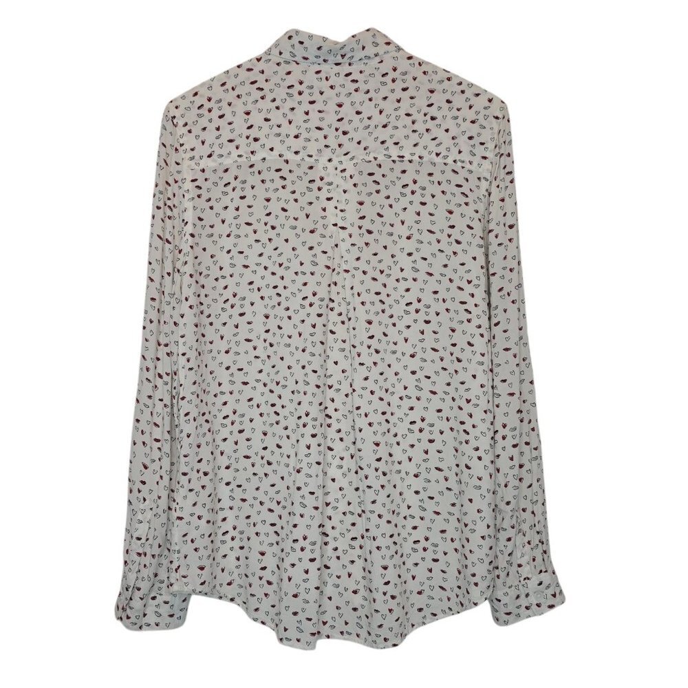 BEACHLUNCHLOUNGE Alanna Love Bites Button Up Shirt White Hearts Lip Women Medium - Picture 7 of 13